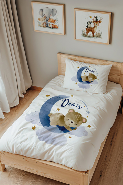 Lilabio İsme Özel Tek Kişilik %100 Pamuk Saten Nevresim Takımı (160x220 cm) B...