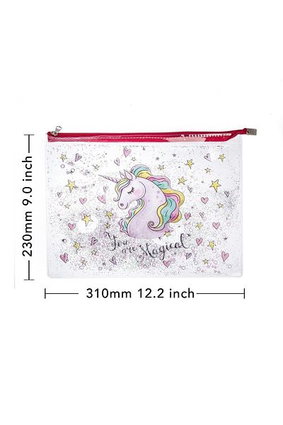 VUKİ Unicorn Glitter and Water Zippered Transparent A4 File