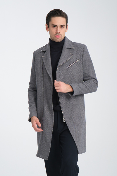 Frappoli Ανδρικό μακρύ παλτό με φερμουάρ Fishback ύφασμα