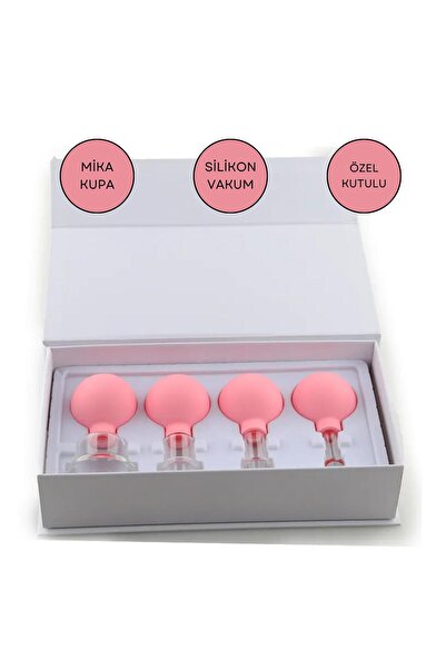 Naturachi Mika Silikon Vakumlu Yüz Masaj Kupası 4'lü Set Pembe Renk