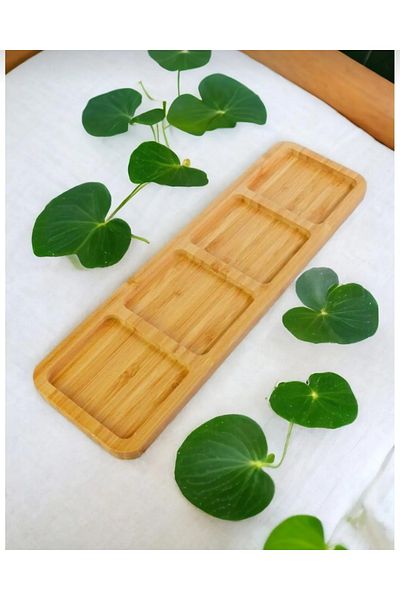 stilsenin34 4 Compartment Bamboo Presentation Plate - Breakfast, Snack Bowl, Presentation Bowl, Rectangular - 33 X 9.5 cm