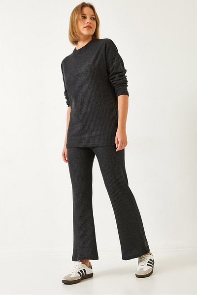 Bianco Lucci Women's Crew Neck Basic Bottom-Top Set 0036 60251871