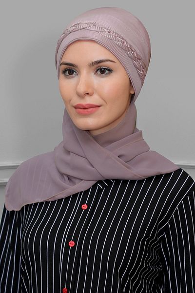 HÜRREM BONE Πρακτικό καπό Hijab Ready-made - Fukuro πλισέ και σιφόν κασκόλ 1825a_21