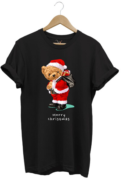WİDİ Yılbaşı Yeni Yıl Merry Christmas Sevimli Ayıcık Baskılı %100 Pamuk Regul...