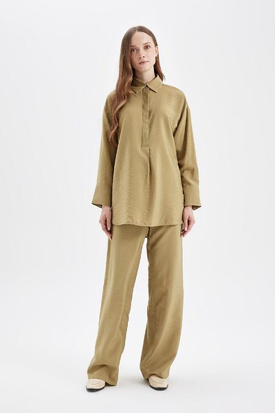 DeFacto Relax Fit Shirt Collar Woven Long Sleeve Shirt Tunic D2609Ax24Au