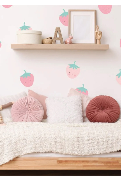 WALLHUMAN Αυτοκόλλητο τοίχου για παιδικό δωμάτιο Pink Strawberries
