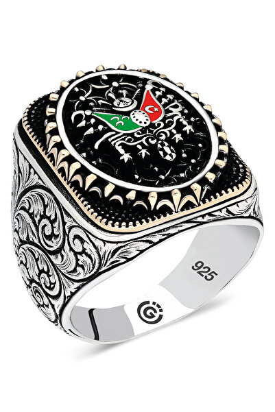 OTTOTESBİH Osmanlı Devlet Armalı Yüzük Erkek Yüzük 925 Ayar Gümüş Yüzük