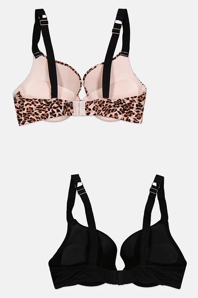 Bcbgeneration Women 2 Pieces Animal Print Padded Bra Set, Black