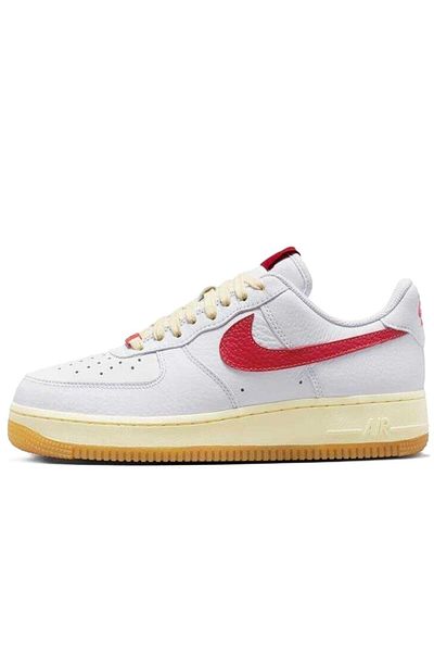 Nike Air Force 1'07 Unisex White and Red Swoosh Genuine Leather Sneaker