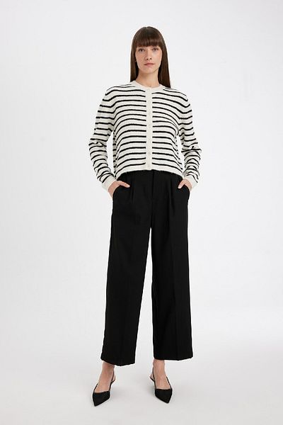 DeFacto Regular Fit Crew Neck Striped Buttoned Knitwear Cardigan 3131905