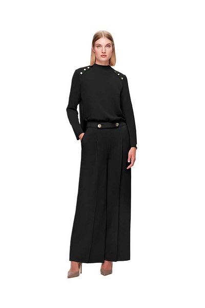 MISS DALIDA Παντελόνι με μαύρο κουμπί με λεπτομέρειες T25K-7010