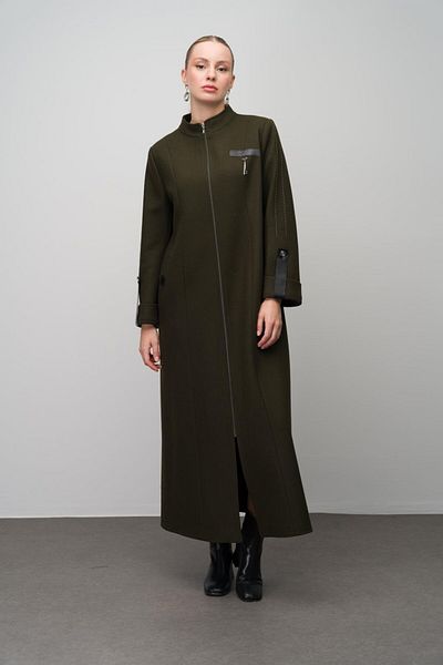 Olcay Δερμάτινο παλτό μαλλί Blended Plus Size - Λεπτομέρεια αξεσουάρ KHAKI 6629