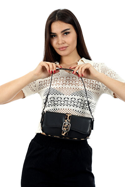 torime Geantă baghetă cu imprimeu leopard, geantă de mână cu curea lungă cu cataramă, geantă de damă, geantă de umăr