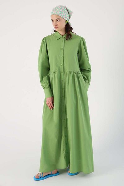 ALLDAY Rochie cămașă verde deschis-100% bumbac cu șnur