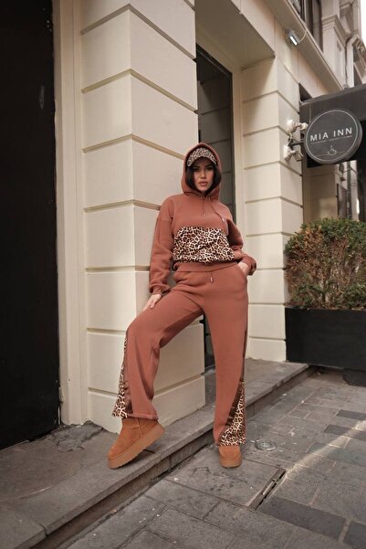 OYERGA MODA Women's Leopard Detail Winter Tracksuit Set