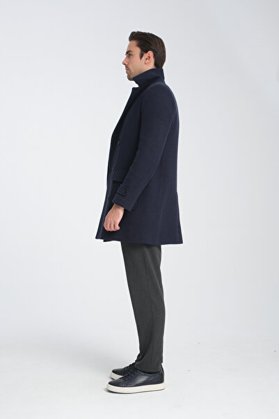 Frappoli Ανδρικό παλτό με χοντρό στάμπα - Μοτίβο ψαροκόκαλο, κανονική εφαρμογή, διπλό στήθος