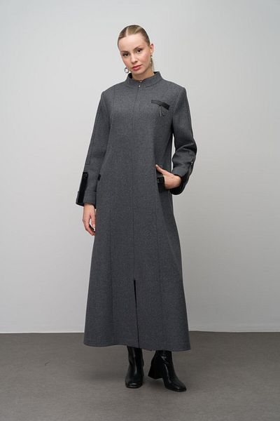 Olcay Δερμάτινο παλτό Plus Size Wool Blended - ANTHRACITE με λεπτομέρεια αξεσουάρ 6629