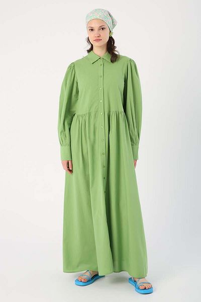 ALLDAY Rochie cămașă verde deschis-100% bumbac cu șnur