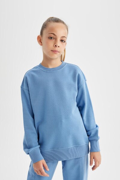 DeFacto Kız Çocuk Relax Fit Bisiklet Yaka Pamuklu Basic Düz Okul Sweatshirt A2797a824au