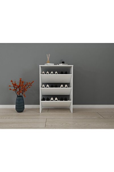 Masif Market Lamus Ayakkabı Dolabı-Beyaz Renk