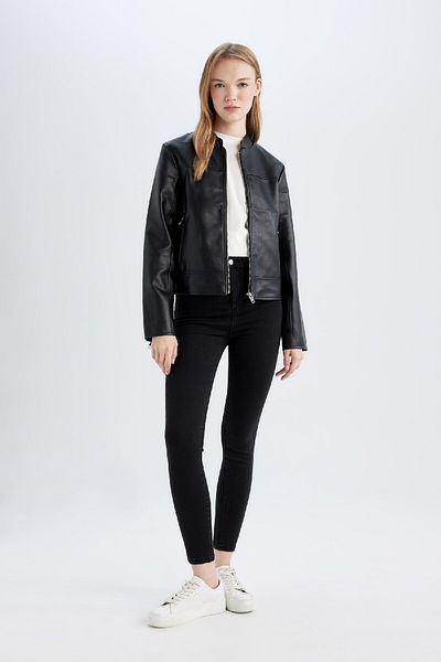 DeFacto Černá bunda z umělé kůže s kapsou na zip Regular Fit D4176Ax24Au