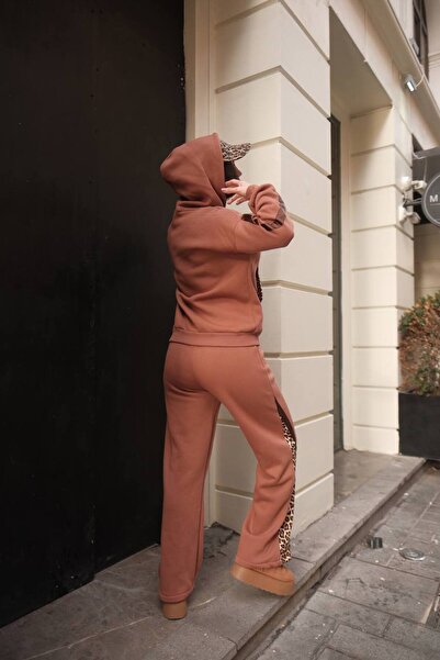 OYERGA MODA Women's Leopard Detail Winter Tracksuit Set