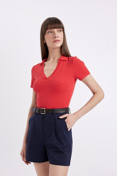 DeFacto Slim Fit Slim Fit Ribbed Camisole Short Sleeve Polo T-Shirt C4076Ax24Sp