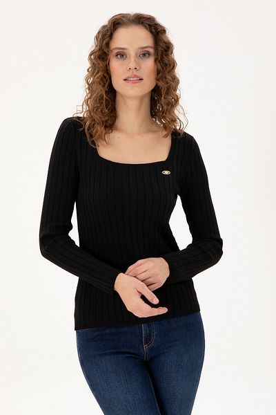U.S. Polo Assn. Women's Black Square Collar Sweater 50297408 -Vr046