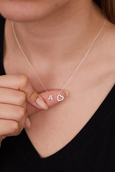 Elika Silver 925 Ayar Gümüş Zirkon Taşlı Kalp Model A Harfi Kolye ELKSLVR7742