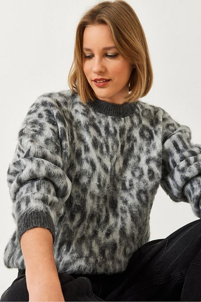 Bianco Lucci Women's Leopard Print Raised Knitwear Sweater 4597 60351279