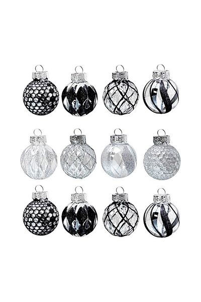 Parti Adresi Christmas Pine Tree Decorations - Embossed Pattern with 6 cm 12 Balls Box