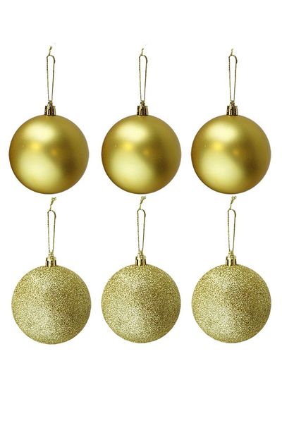 Parti Adresi Christmas Ball Glitter-Matte Pine Tree Ornaments Gold 10 cm 6 Pcs