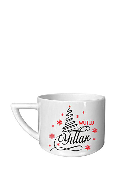 Viva Seramik Christmas Patterned Cup with Pointed Handle Turkish Coffee Cup No 8-Happy Years Drawing (Christmas Cup)