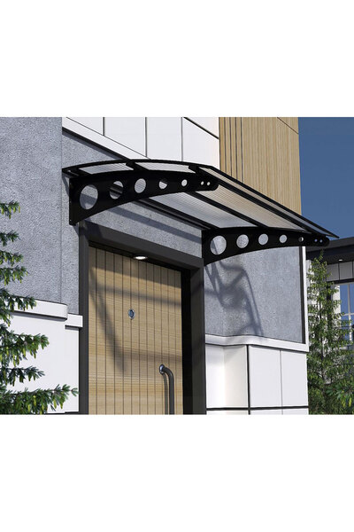 Şentürk Metal Taşıyıcılı Kapı Üstü Pratik Sundurma Siyah - Şeffaf Levha 100 x 100 Md1