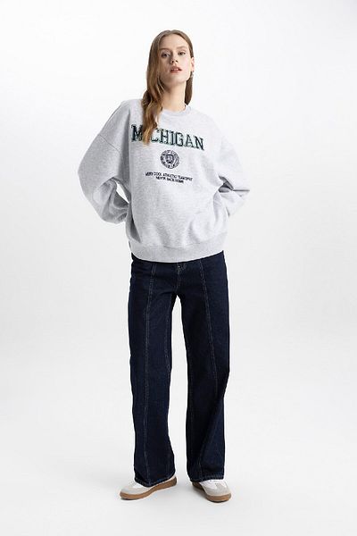 DeFacto Oversize Wide Fit Crew Neck Printed Thick Sweatshirt C4071Ax23Cw