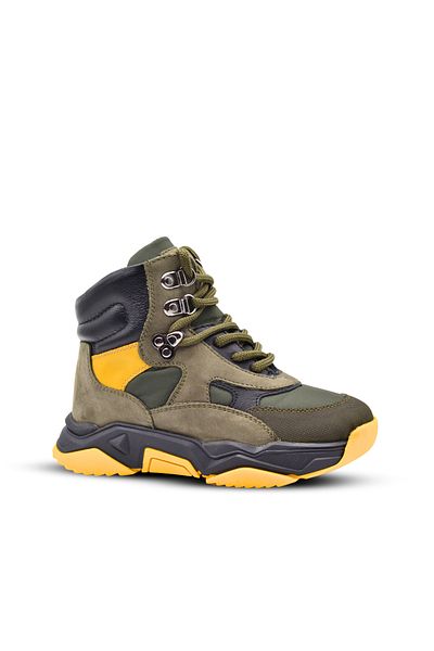 kids A more Boys' Boots - Dynamic Lace-Up and Zip-Up, Genuine Leather, Khaki