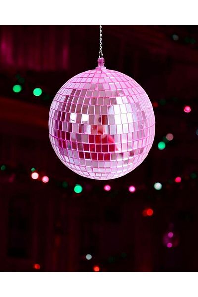 Parti Adresi Pink Disco Ball - Christmas Ornament Decor with Hanging and Mirror, 20 cm