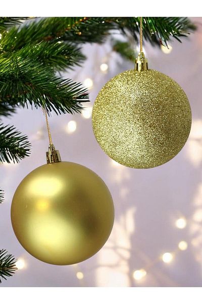 Parti Adresi Christmas Ball Glitter-Matte Pine Tree Ornaments Gold 10 cm 6 Pcs