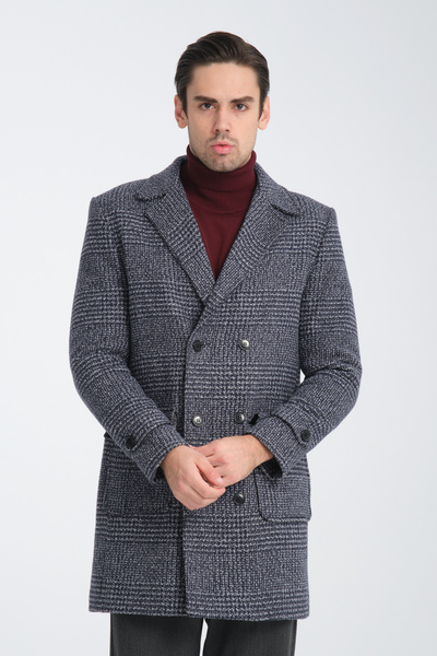 Frappoli Ανδρικό παλτό με χοντρό κασμίρ - καρό σχέδιο, κανονική εφαρμογή