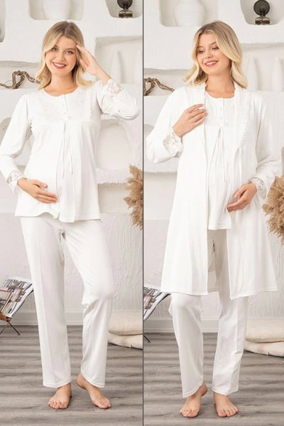 KARAKAŞ Bone 5905 Women's Maternity Viscose Classic 3-Piece Pajama Set