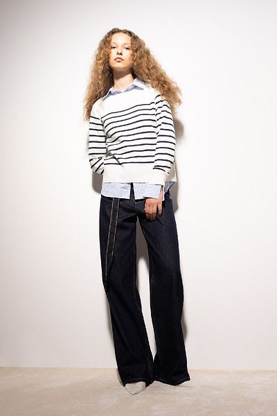 DeFacto Regular Fit Soft Textured Crew Neck Striped Knitwear Sweater Z1317Az24Wn