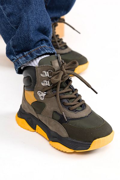 kids A more Boys' Boots - Dynamic Lace-Up and Zip-Up, Genuine Leather, Khaki
