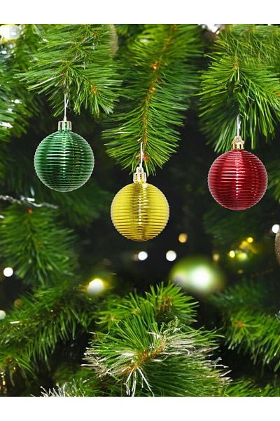Parti Adresi Christmas Balls - Kraft Boxed, Pine Tree Decorations, Assorted Color, 5 Cm, 6 Pcs