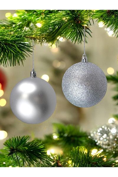 Parti Adresi Christmas Ball Glitter-Matte Pine Tree Ornaments Silver 8 cm 6 Pcs