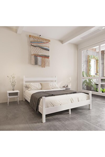 renazzo mobilya NATURA MASİF ÇAM AHŞAP KARYOLA BEYAZ RENK (160X200)
