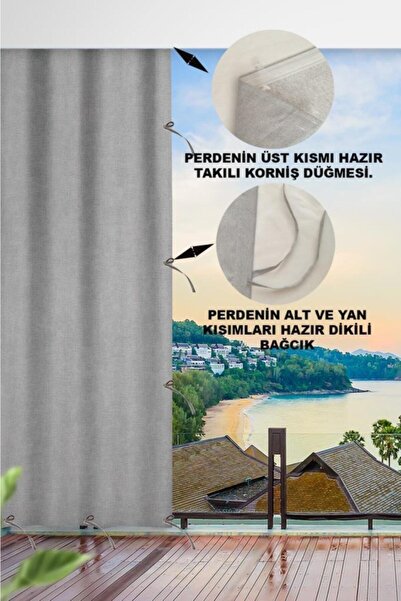 ALTINPAMUK Trend Balkon Perdesi Enxboy Seçenekli Bağcıklı Balkon Brandası Düz Gri TY801
