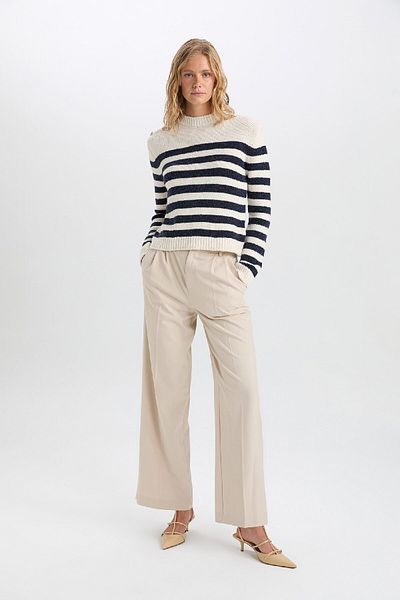 DeFacto Crew Neck Striped Soft Knitwear Sweater - Regular Fit C9055Ax24Wn