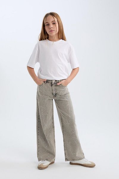DeFacto Girls Christmas Themed Wide Leg Wide Leg Jean Pants D5435A824Wn
