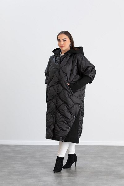 RMG Plus Size Sleeves Ribbed Quilted Coat Black