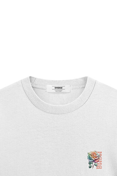 Overoz Біла оверсайз футболка унісекс з принтом Mama Flower - 1270